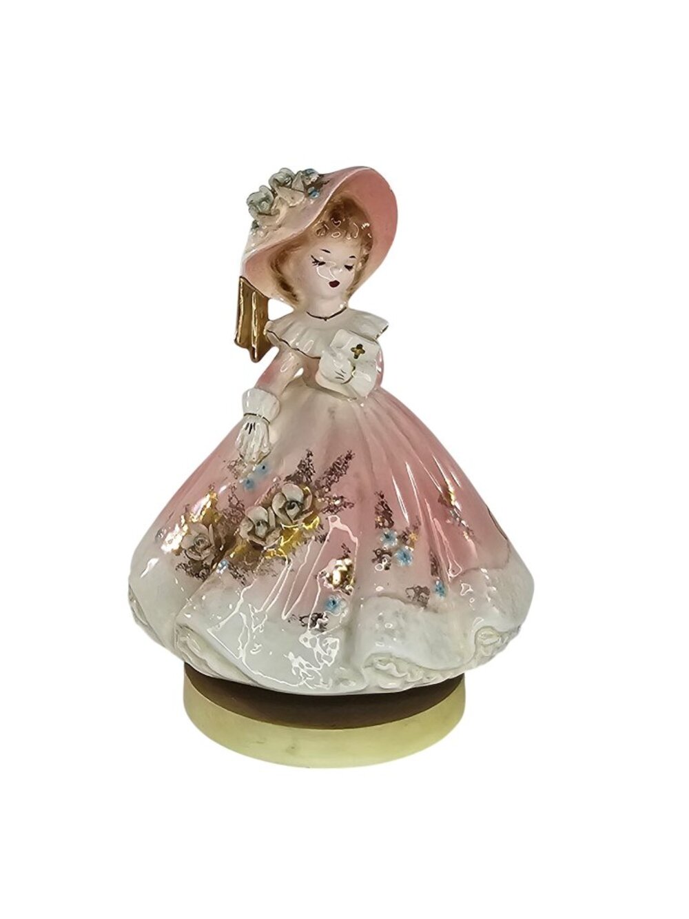 Josef Originals Girl Figurine Pink Dress Bible Music Amazing Grace Repaired